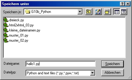 Abspeichern von hallo1.py